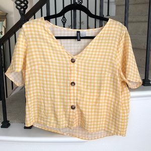 Yellow and white button top. Super light and comfy